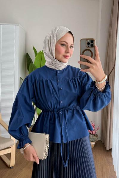 Beli Tünelli Kısa Gömlek Lacivert