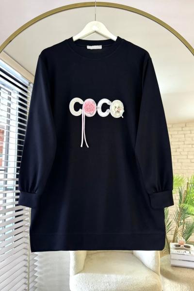 Coco Çiçek Detaylı Tunik Siyah