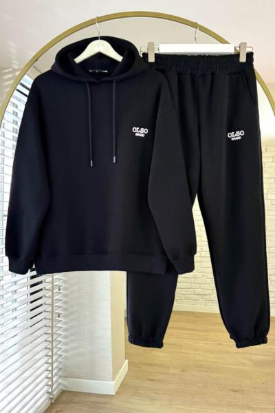 Olso Nakışlı Üç İplik Takım Siyah