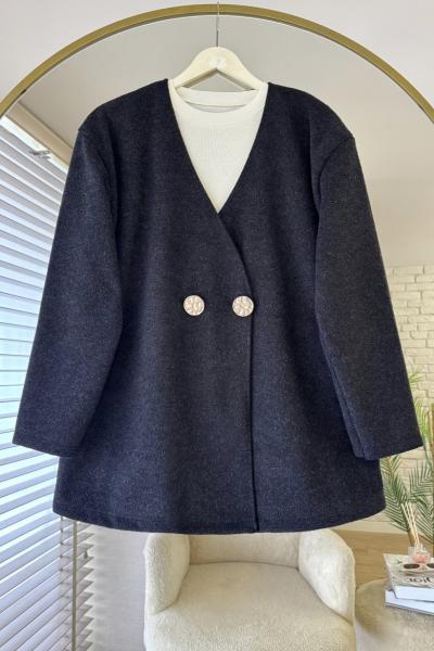 Gold Düğmeli Kaşe Ceket Antrasit