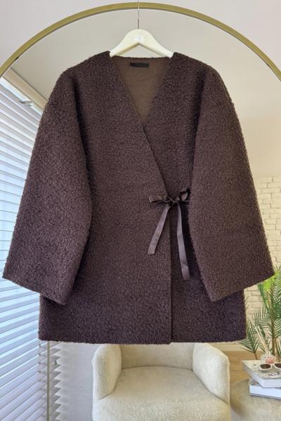 Bağlamalı Buklet Ceket Acı Kahve