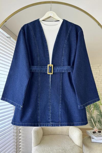 Gold Kemerli Kot Ceket Lacivert