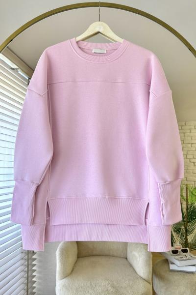 Önü Yırtmaçlı Parçalı Sweatshirt Pembe