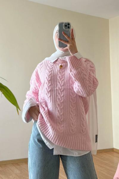 Saç Örgü İpek Kazak Şeker pembesi