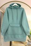 Kanguru Cepli Üç İplik Sweatshirt Mint Yeşili