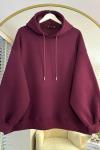 Kapüşonlu Oversize Sweatshirt Bordo