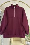 Yarım Fermuarlı Parçalı Sweatshirt Bordo