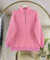 Yarım Fermuarlı Üç İplik Sweatshirt Pembe